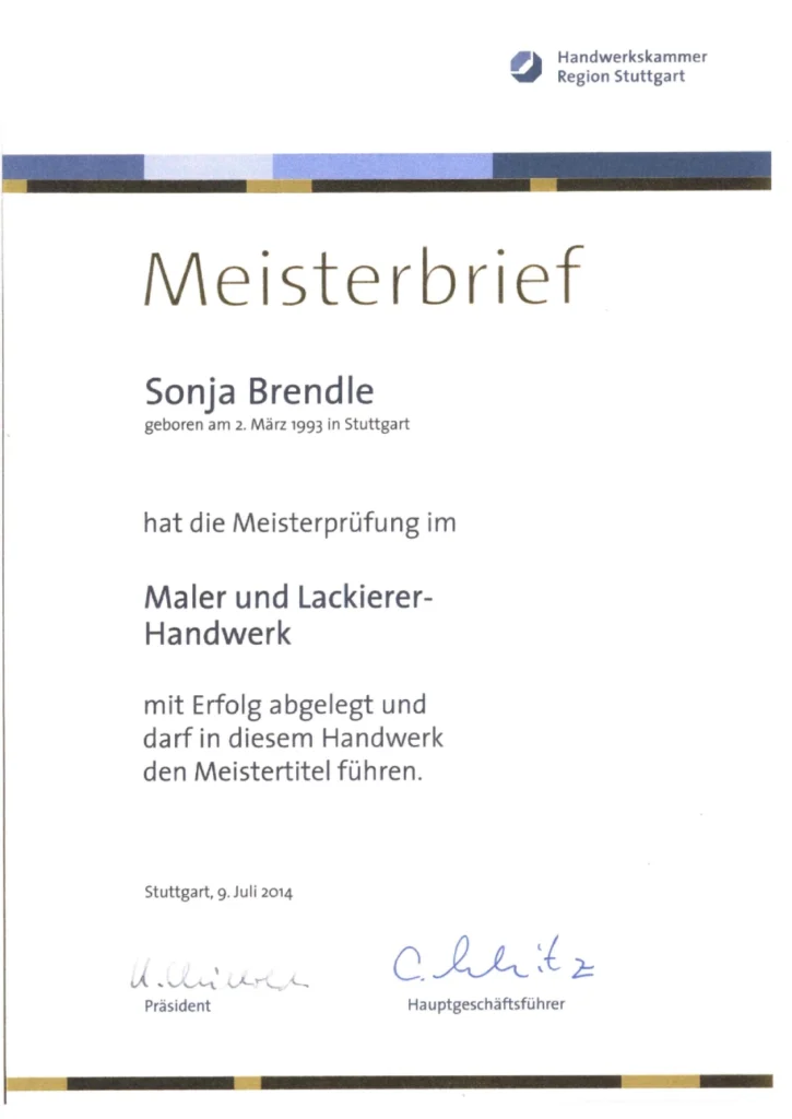 Meisterbrief Sonja Brendle