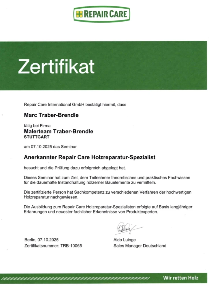 Zertifikat Repair Care Marc Traber-Brendle